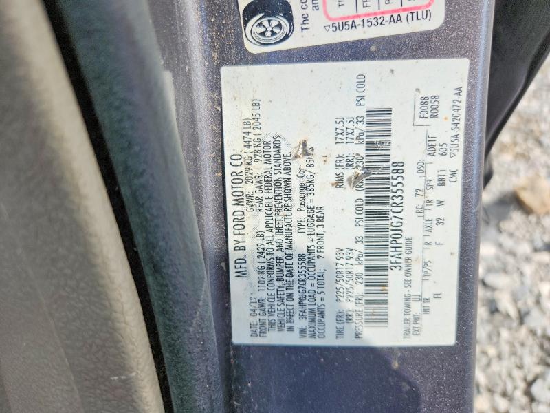 Aukcja sprzedaży 2012 Ford Fusion, vin: 3FAHP0JG7CR355588, numer aukcji: 58427556