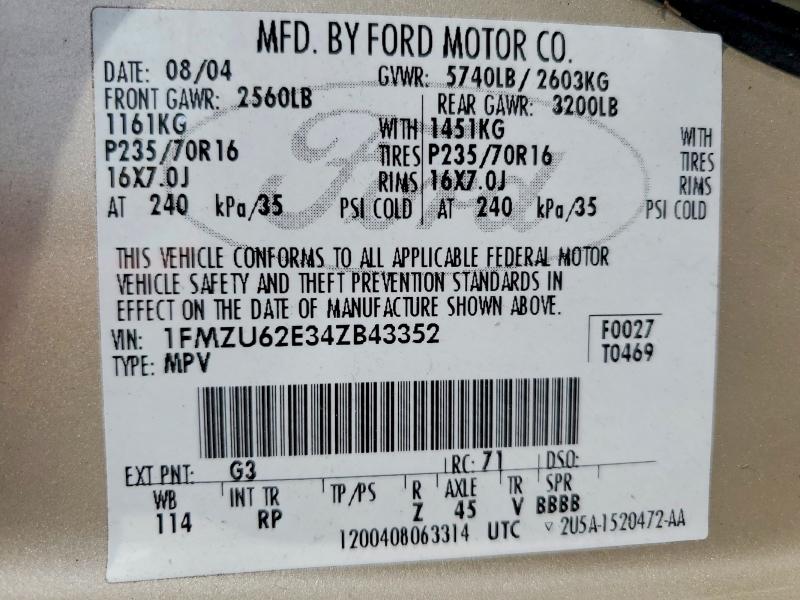 56164336 :رقم المزاد ، 1FMZU62E34ZB43352 vin ، 2004 Ford Explorer مزاد بيع