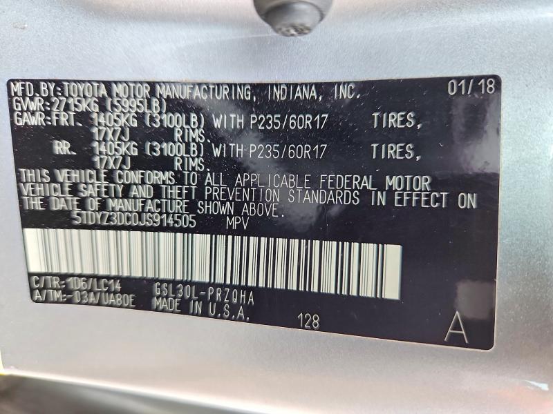 Aukcja sprzedaży 2018 Toyota Sienna, vin: 5TDYZ3DC0JS914505, numer aukcji: 58185586