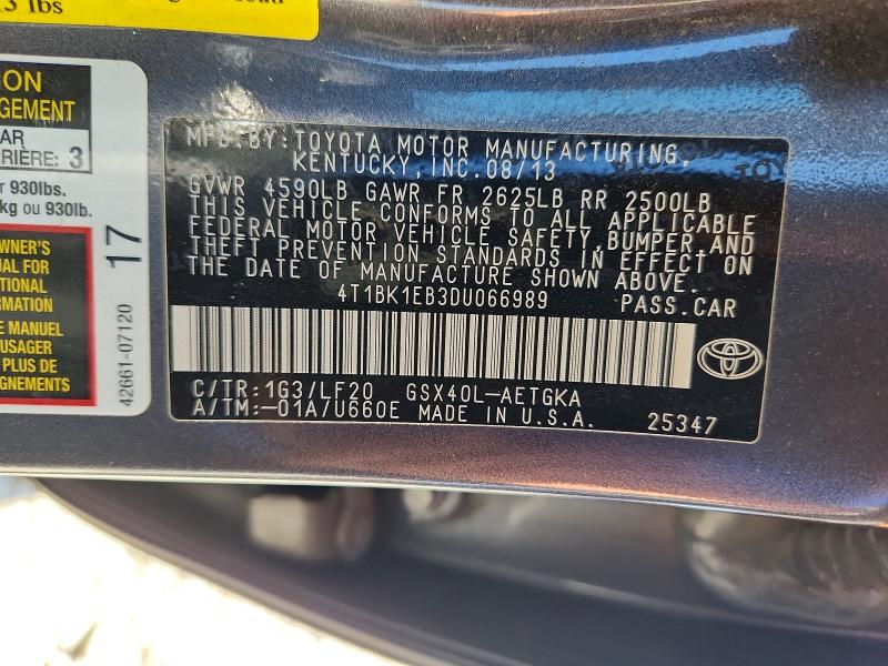 57022296 :رقم المزاد ، 4T1BK1EB3DU066989 vin ، 2013 Toyota Avalon مزاد بيع