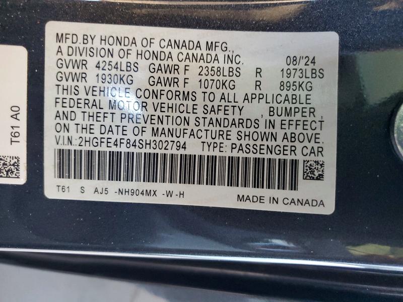 57930756 :رقم المزاد ، 2HGFE4F84SH302794 vin ، 2025 Honda Civic مزاد بيع