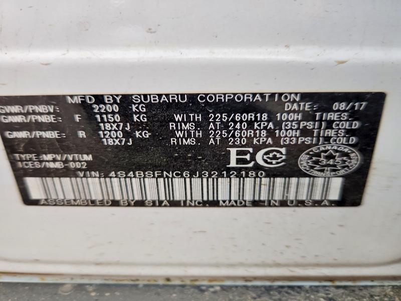 Продажа на аукционе авто 2018 Subaru Outback, vin: 4S4BSFNC6J3212180, номер лота: 57350566