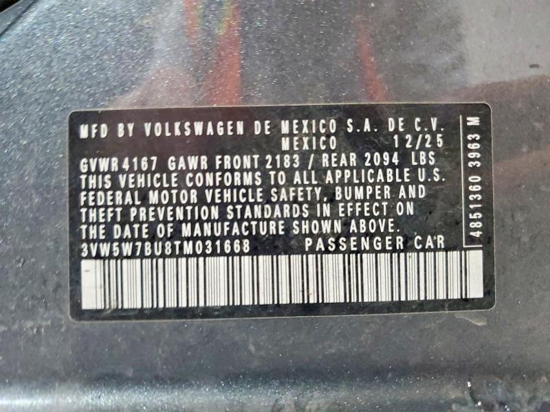 Aukcja sprzedaży 2026 Volkswagen Jetta, vin: 3VW5W7BU8TM031668, numer aukcji: 56832826