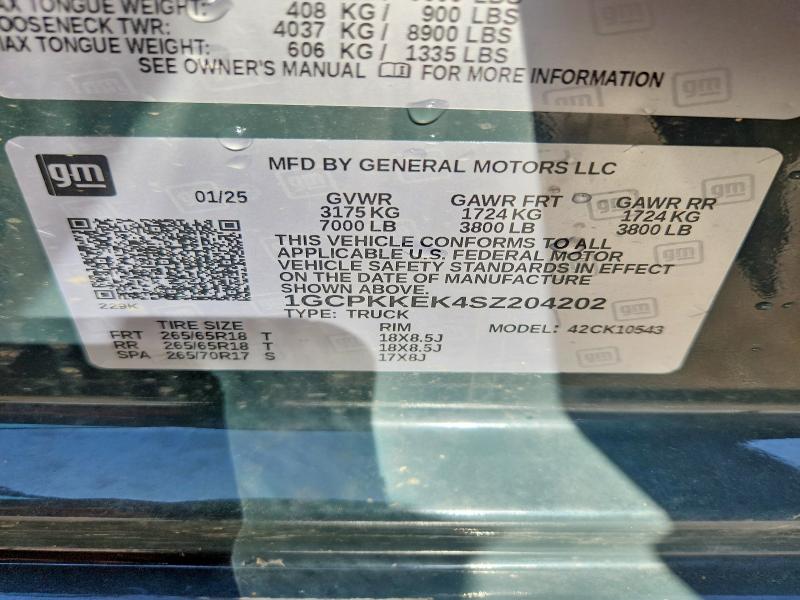 Aukcja sprzedaży 2025 Chevrolet Silverado, vin: 1GCPKKEK4SZ204202, numer aukcji: 55943396