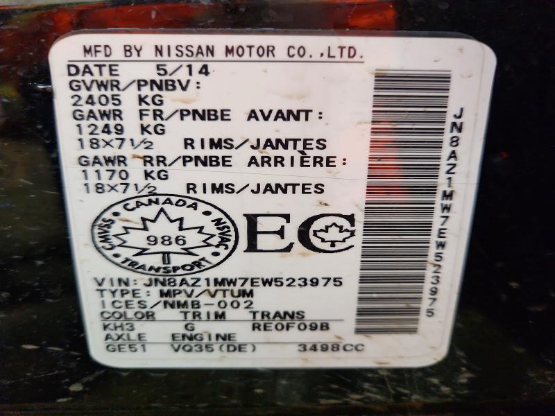 2014 Nissan Murano მანქანა იყიდება აუქციონზე, vin: JN8AZ1MW7EW523975, აუქციონის ნომერი: 55199826