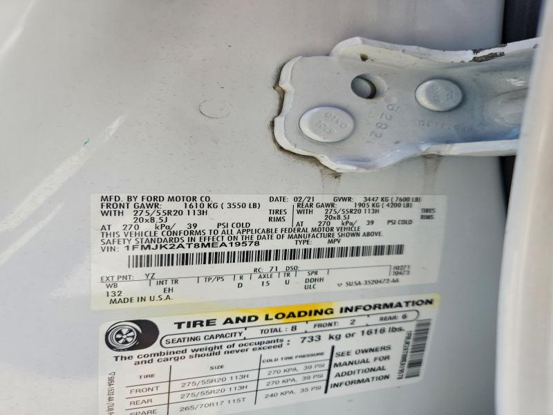 Продажа на аукционе авто 2021 Ford Expedition, vin: 1FMJK2AT8MEA19578, номер лота: 57221286