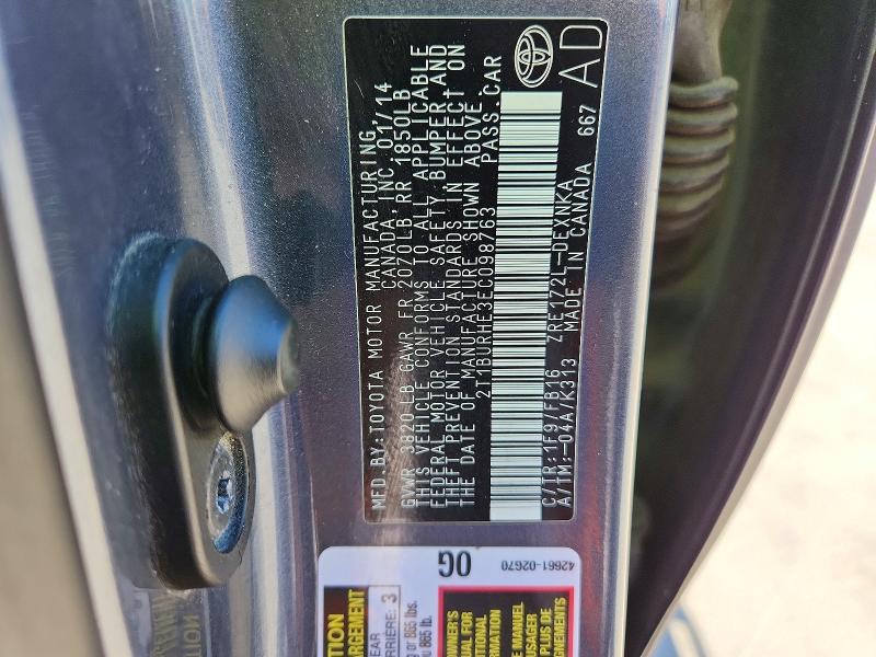 Aukcja sprzedaży 2014 Toyota Corolla, vin: 2T1BURHE3EC098763, numer aukcji: 55455686