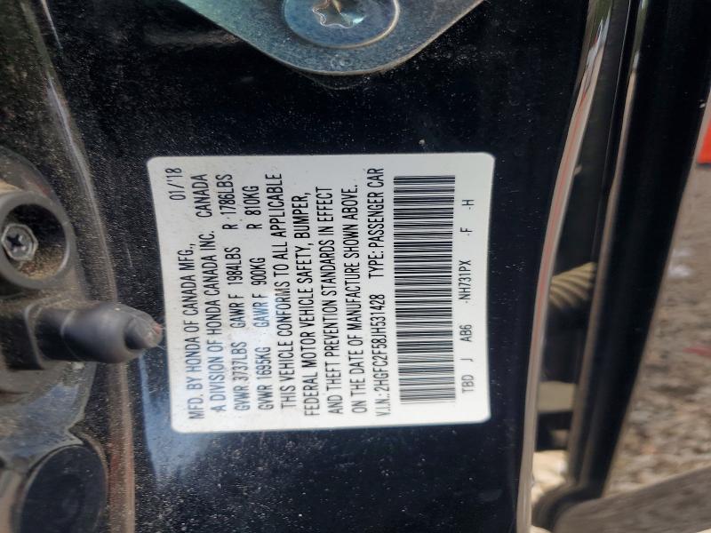 Продаж на аукціоні авто 2018 Honda Civic, vin: 2HGFC2F58JH531428, номер лоту: 58757346