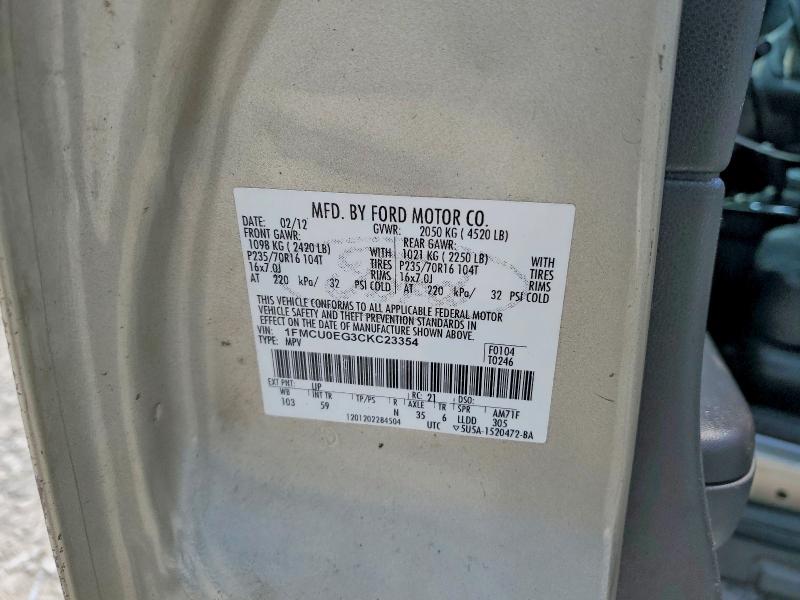 2012 Ford Escape მანქანა იყიდება აუქციონზე, vin: 1FMCU0EG3CKC23354, აუქციონის ნომერი: 57163106