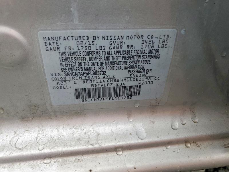 58392766 :رقم المزاد ، 3N1CN7AP5FL903732 vin ، 2015 Nissan Versa مزاد بيع
