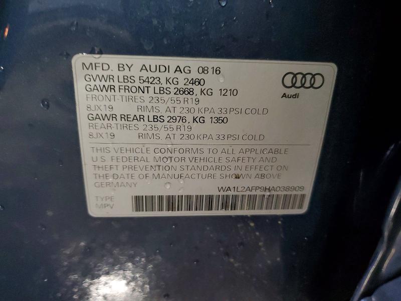 58736106 :رقم المزاد ، WA1L2AFP9HA038909 vin ، 2017 Audi Q5 مزاد بيع