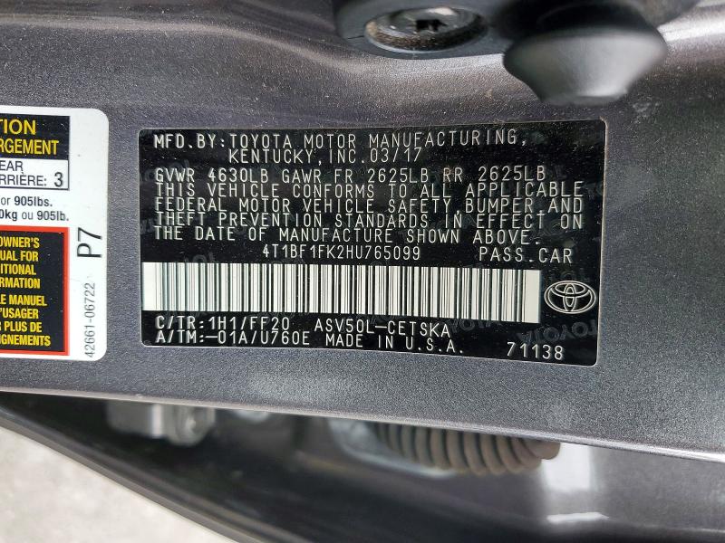 Продаж на аукціоні авто 2017 Toyota Camry, vin: 4T1BF1FK2HU765099, номер лоту: 58095436
