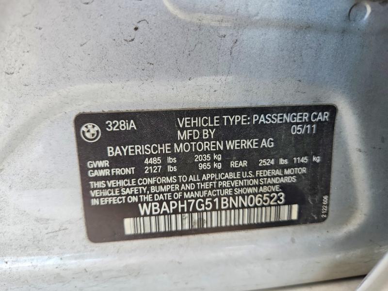 Продаж на аукціоні авто 2011 Bmw 328, vin: WBAPH7G51BNN06523, номер лоту: 58933236