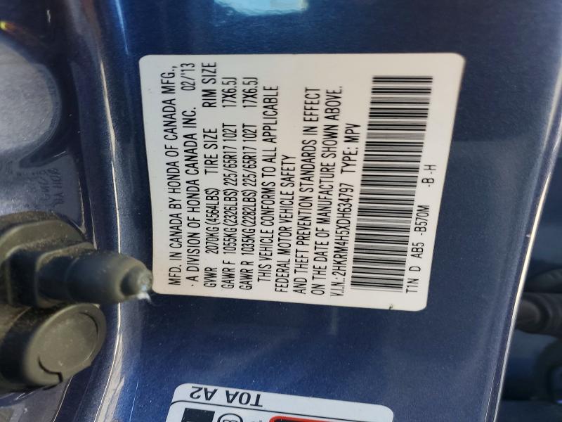 56091936 :رقم المزاد ، 2HKRM4H5XDH634797 vin ، 2013 Honda Cr-v مزاد بيع