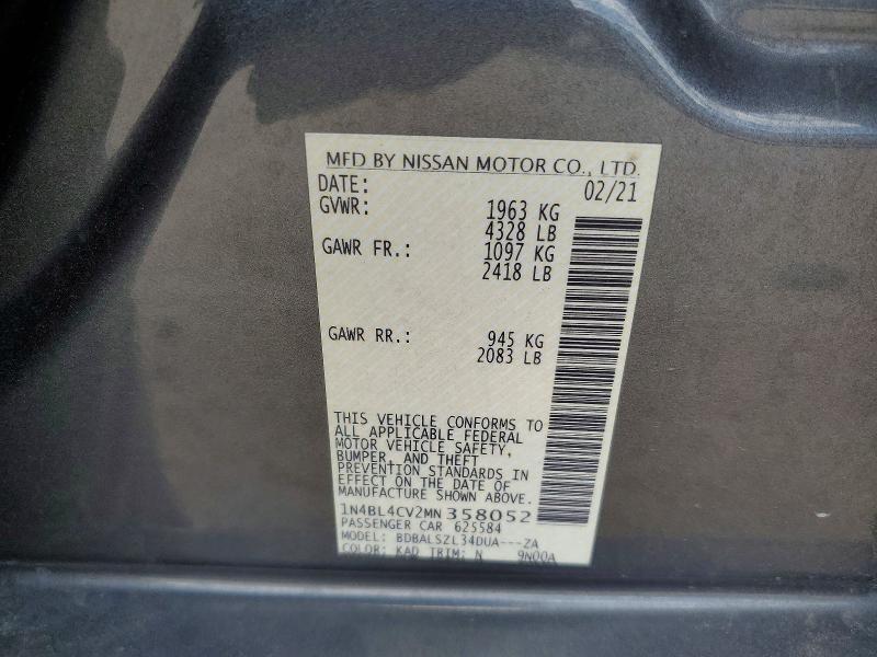 2021 Nissan Altima მანქანა იყიდება აუქციონზე, vin: 1N4BL4CV2MN358052, აუქციონის ნომერი: 85983795