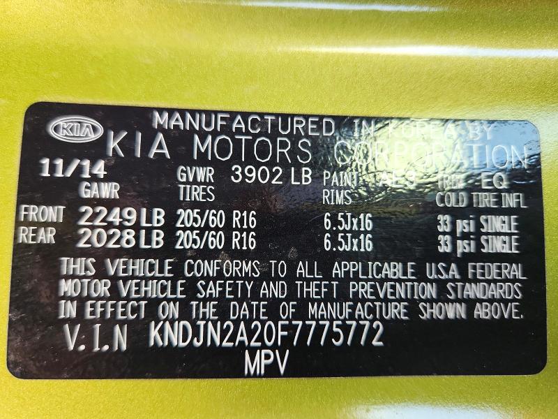 57596616 :رقم المزاد ، KNDJN2A20F7775772 vin ، 2015 Kia Soul مزاد بيع