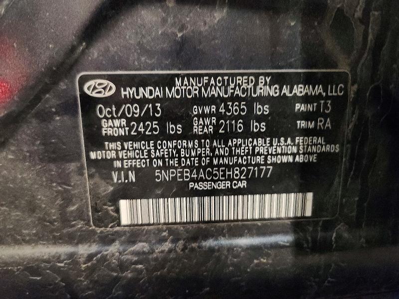 54240106 :رقم المزاد ، 5NPEB4AC5EH827177 vin ، 2014 Hyundai Sonata مزاد بيع