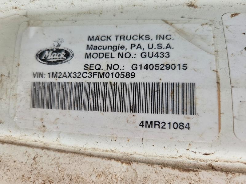 2015 Mack Unknown მანქანა იყიდება აუქციონზე, vin: 1M2AX32C3FM010589, აუქციონის ნომერი: 58294746