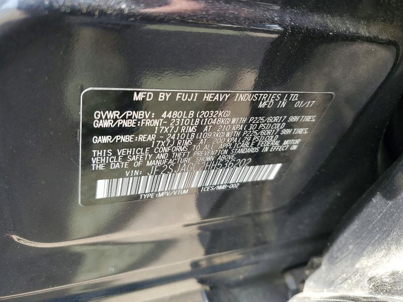 2017 Subaru Forester მანქანა იყიდება აუქციონზე, vin: JF2SJAGC2HH536202, აუქციონის ნომერი: 56335146