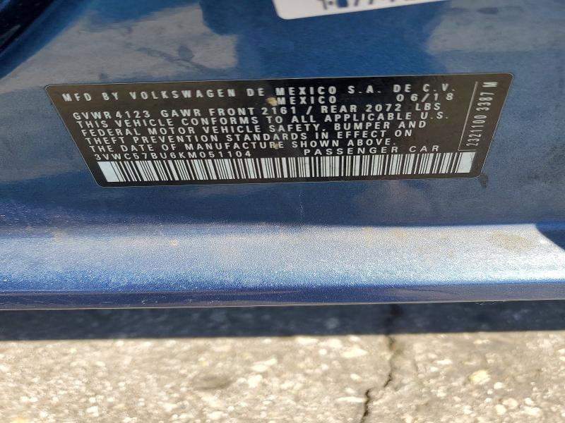 2019 Volkswagen Jetta მანქანა იყიდება აუქციონზე, vin: 3VWC57BU6KM051104, აუქციონის ნომერი: 58248746