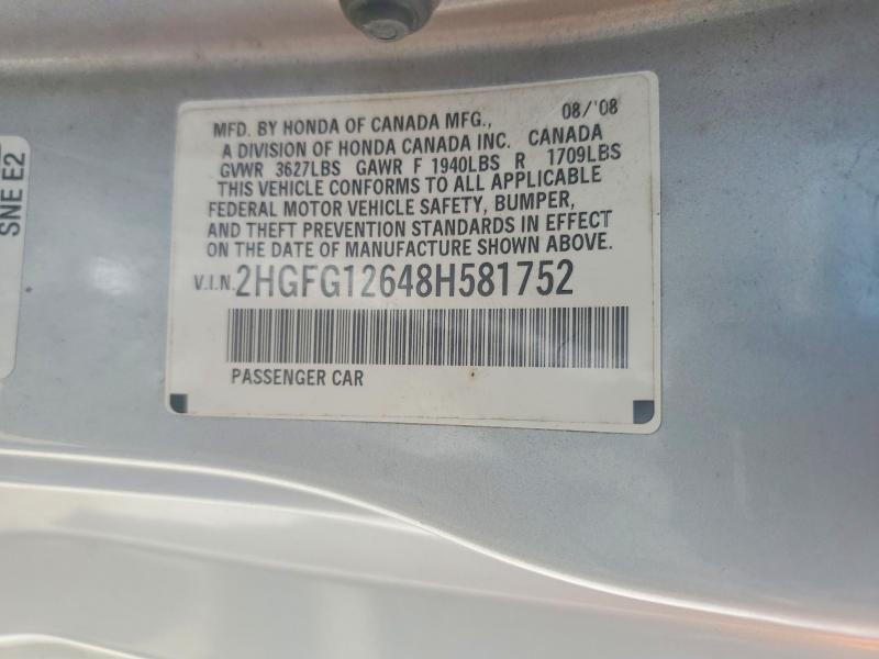 56123546 :رقم المزاد ، 2HGFG12648H581752 vin ، 2008 Honda Civic مزاد بيع