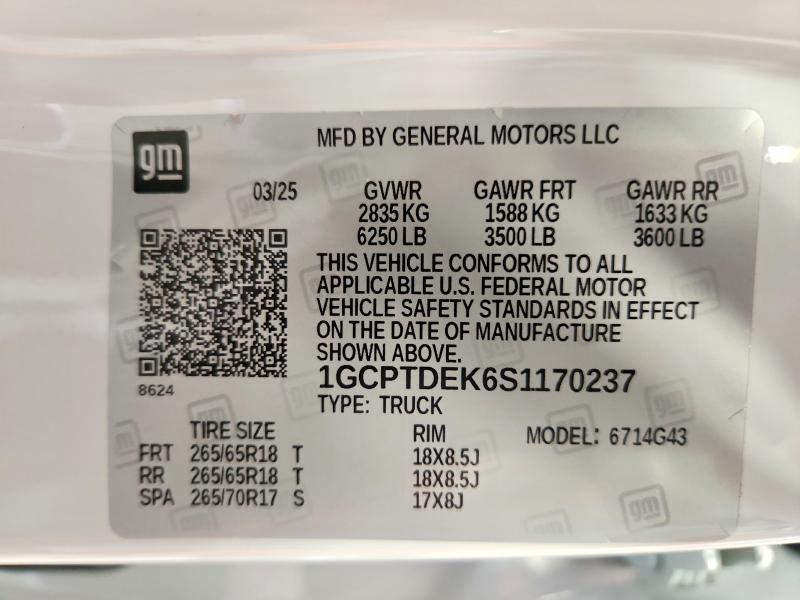 57331166 :رقم المزاد ، 1GCPTDEK6S1170237 vin ، 2025 Chevrolet Colorado مزاد بيع