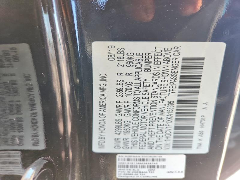 Aukcja sprzedaży 2019 Honda Accord, vin: 1HGCV1F1XKA158395, numer aukcji: 56531176