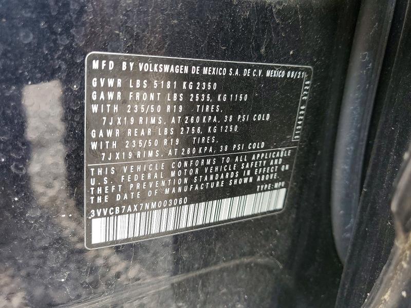 Продажа на аукционе авто 2022 Volkswagen Tiguan, vin: 3VVCB7AX7NM003060, номер лота: 54297936