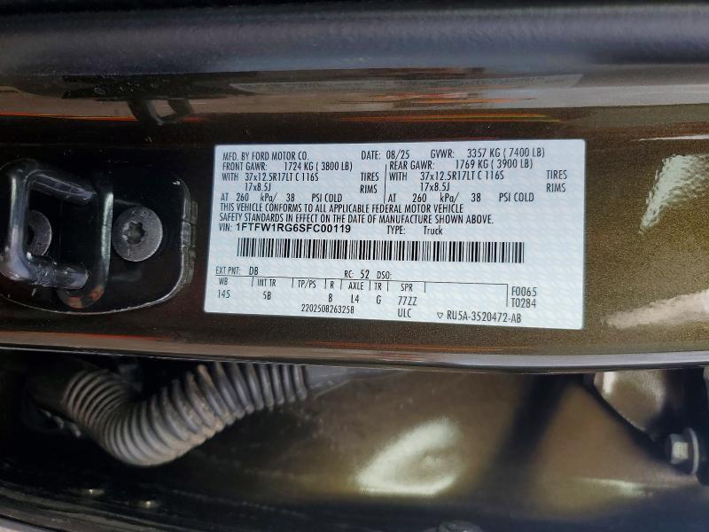 2025 Ford F150 მანქანა იყიდება აუქციონზე, vin: 1FTFW1RG6SFC00119, აუქციონის ნომერი: 57581466