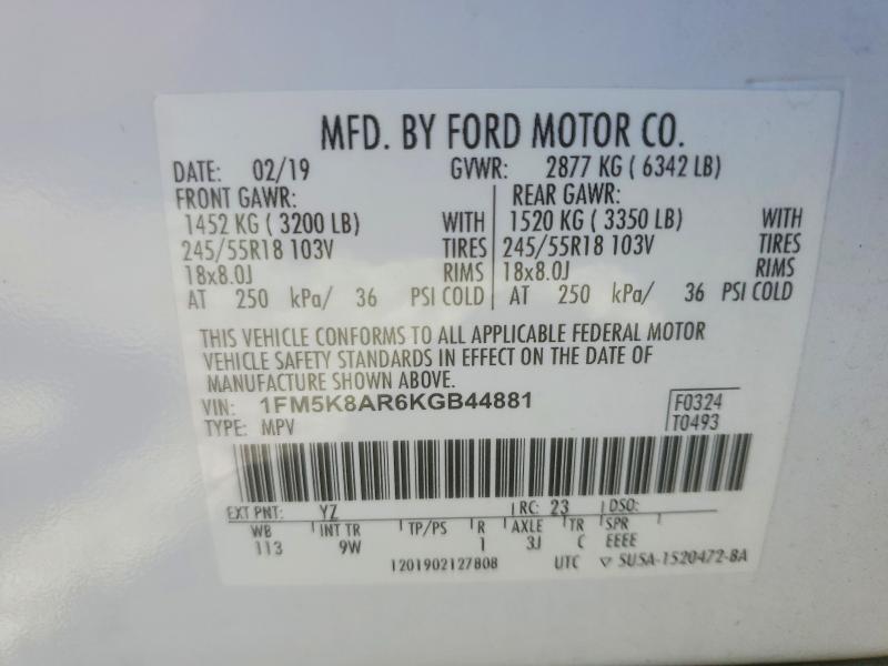 2019 Ford Explorer მანქანა იყიდება აუქციონზე, vin: 1FM5K8AR6KGB44881, აუქციონის ნომერი: 55643116