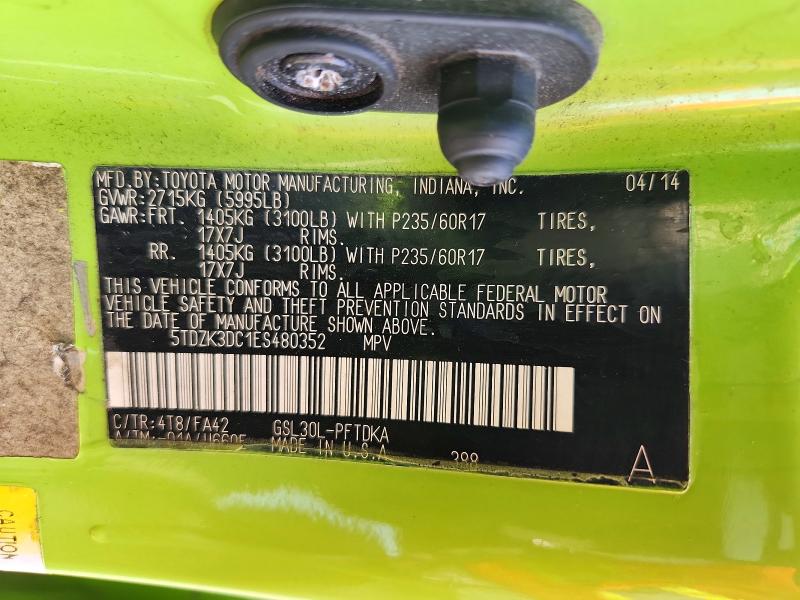 Продаж на аукціоні авто 2014 Toyota Sienna, vin: 5TDZK3DC1ES480352, номер лоту: 58155466