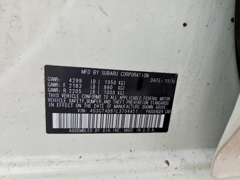Aukcja sprzedaży 2020 Subaru Impreza, vin: 4S3GTAB61L3704451, numer aukcji: 55954296