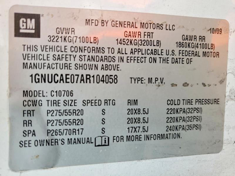 Aukcja sprzedaży 2010 Chevrolet Tahoe, vin: 1GNUCAE07AR104058, numer aukcji: 57777966