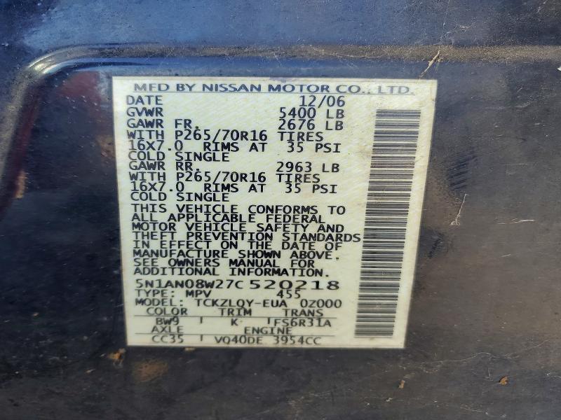 53785296 :رقم المزاد ، 5N1AN08W27C520218 vin ، 2007 Nissan Xterra مزاد بيع