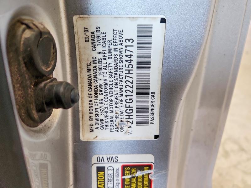 Aukcja sprzedaży 2007 Honda Civic, vin: 2HGFG12227H544713, numer aukcji: 57754546