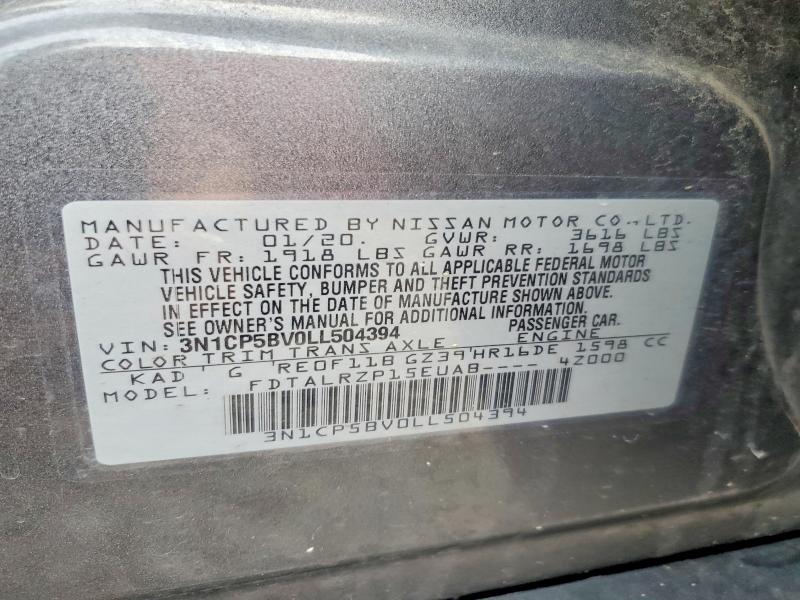 2020 Nissan Kicks მანქანა იყიდება აუქციონზე, vin: 3N1CP5BV0LL504394, აუქციონის ნომერი: 58016096