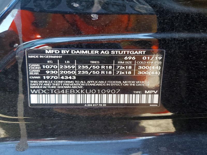Aukcja sprzedaży 2019 Mercedes-benz Gla, vin: WDCTG4EBXKU010907, numer aukcji: 58079596