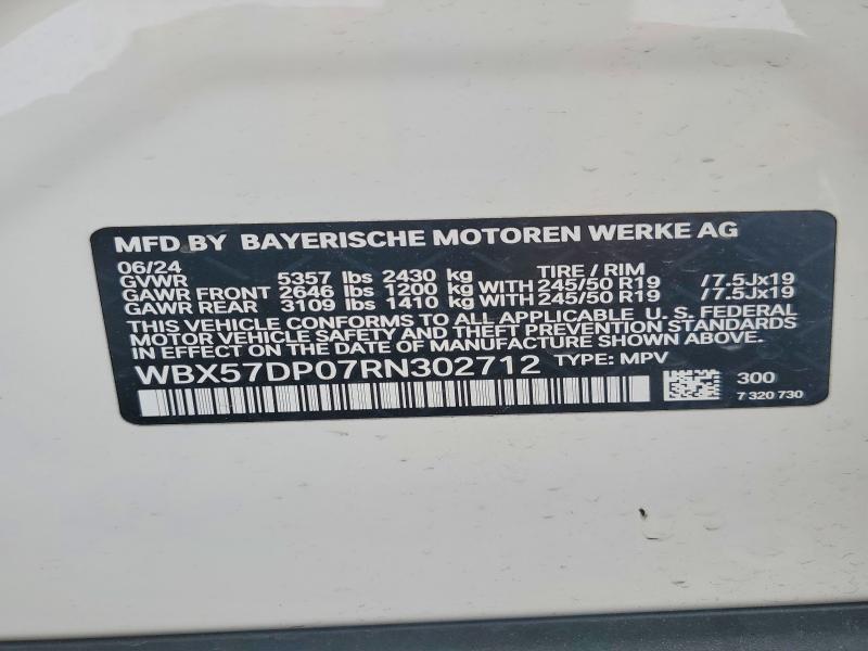 2024 Bmw X3 მანქანა იყიდება აუქციონზე, vin: WBX57DP07RN302712, აუქციონის ნომერი: 55401396