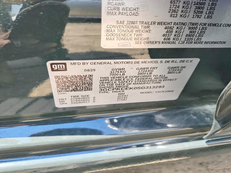 2025 Chevrolet Silverado მანქანა იყიდება აუქციონზე, vin: 3GCPKCEK0SG313293, აუქციონის ნომერი: 57701306