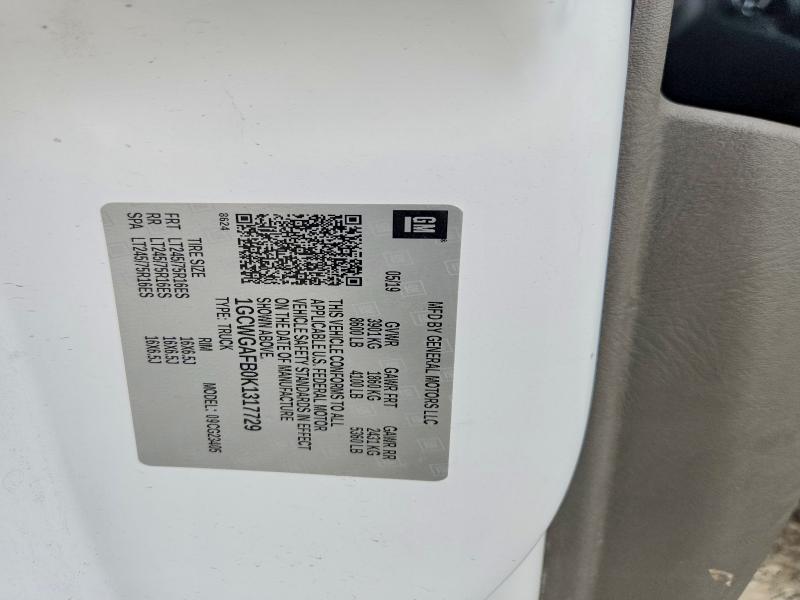 Продаж на аукціоні авто 2019 Chevrolet Express G2500, vin: 1GCWGAFB0K1317729, номер лоту: 53560736