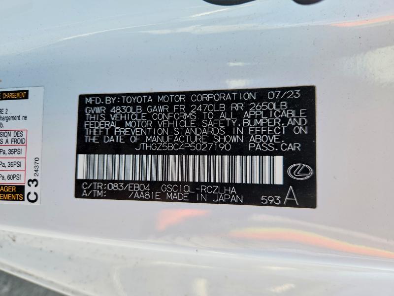 Продажа на аукционе авто 2023 Lexus Rc 350, vin: JTHGZ5BC4P5027190, номер лота: 59536316