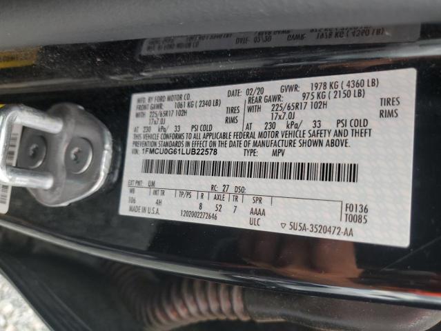 56969246 :رقم المزاد ، 1FMCU0G61LUB22578 vin ، 2020 Ford Escape مزاد بيع