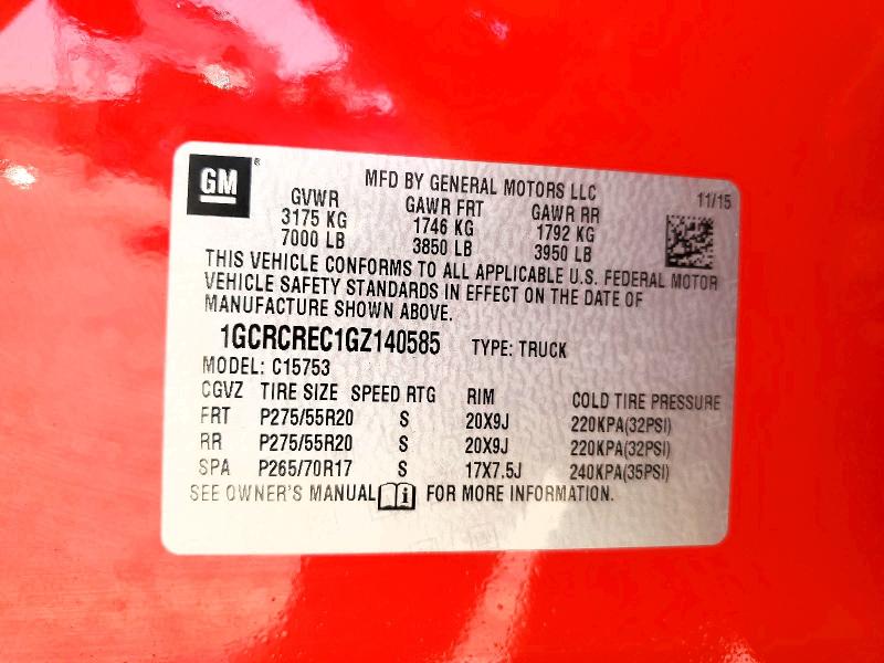 Продаж на аукціоні авто 2016 Chevrolet Silverado, vin: 1GCRCREC1GZ140585, номер лоту: 56577906