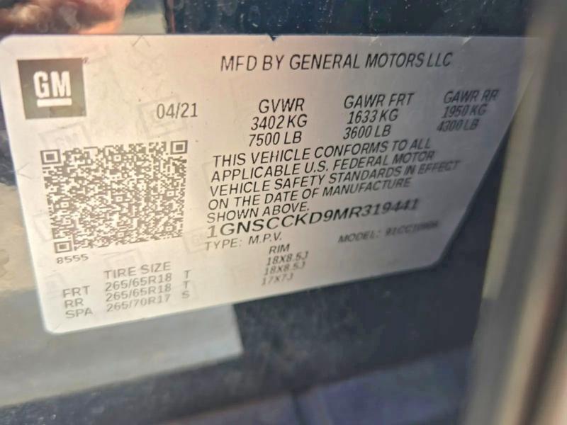 56611786 :رقم المزاد ، 1GNSCCKD9MR319441 vin ، 2021 Chevrolet Suburban مزاد بيع