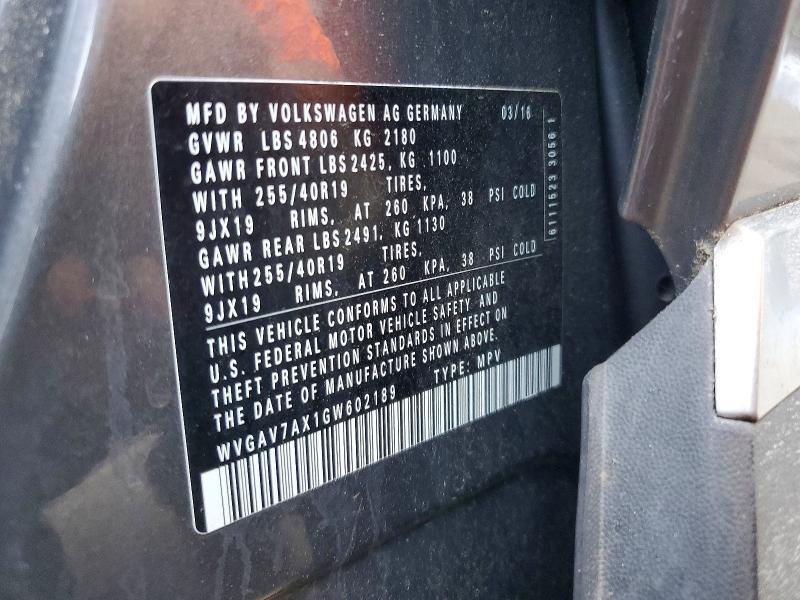 55738736 :رقم المزاد ، WVGAV7AX1GW602189 vin ، 2016 Volkswagen Tiguan مزاد بيع