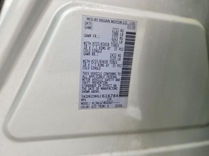 Продажа на аукционе авто 2020 Nissan Pathfinder, vin: 5N1DR2CM4LC616784, номер лота: 58834276