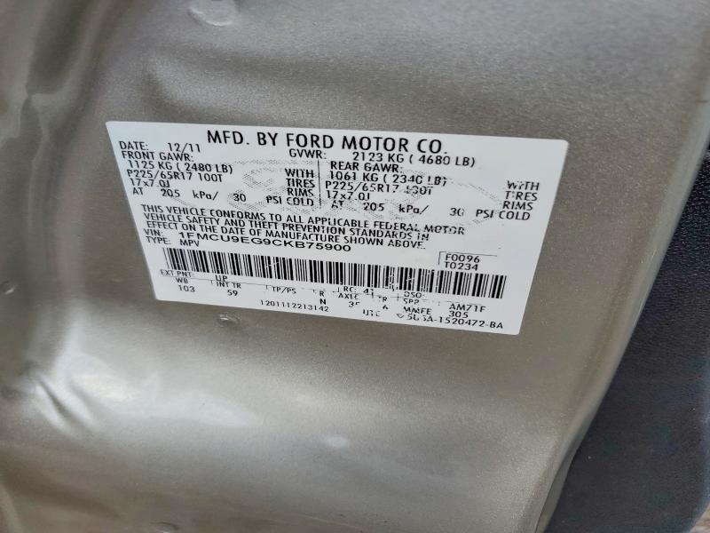 Продаж на аукціоні авто 2012 Ford Escape, vin: 1FMCU9EG9CKB75900, номер лоту: 57592396