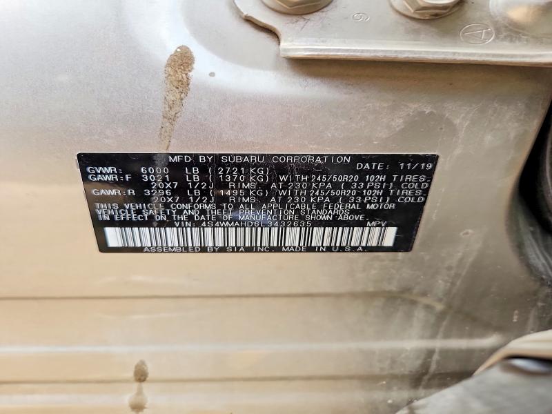 57904716 :رقم المزاد ، 4S4WMAHD6L3432635 vin ، 2020 Subaru Ascent مزاد بيع