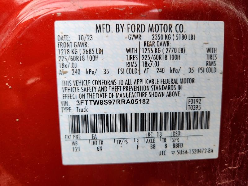 Aukcja sprzedaży 2024 Ford Maverick, vin: 3FTTW8S97RRA05182, numer aukcji: 57323146