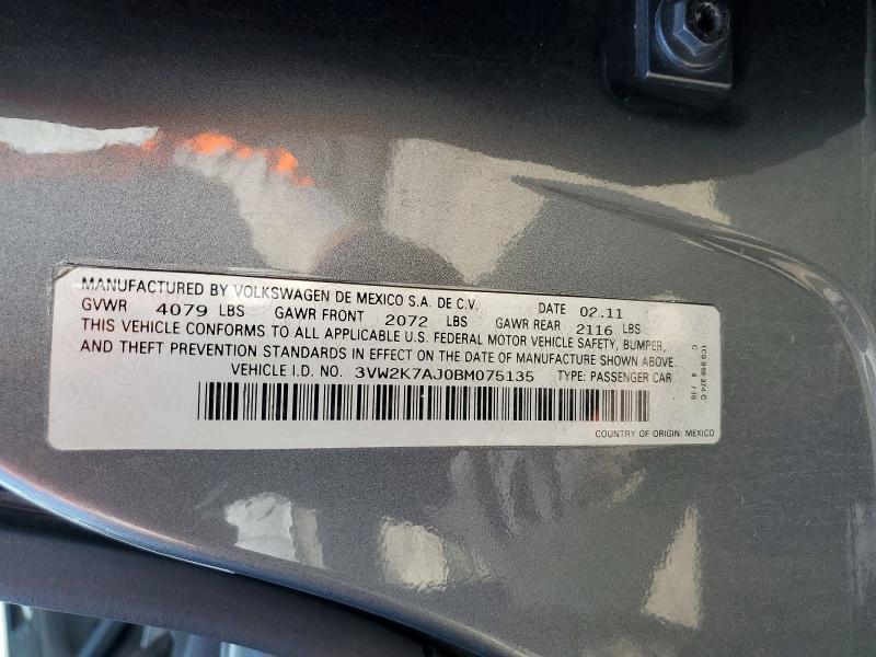 Продажа на аукционе авто 2011 Volkswagen Jetta, vin: 3VW2K7AJ0BM075135, номер лота: 55536726